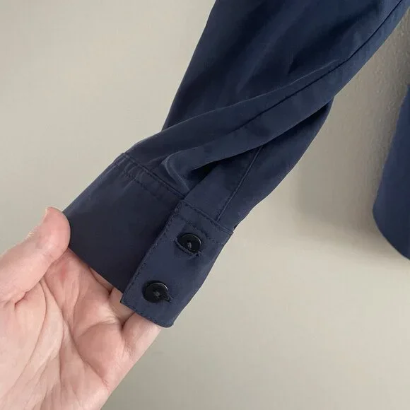 Chicos Women 0/S Blue Roll Tab Sleeves Button Front Silky Soft Relaxed Shirt - Picture 5 of 13